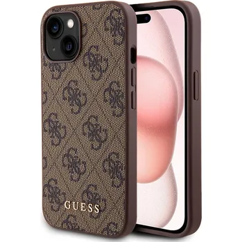 Pouzdro na mobilní telefon Guess Hardcase 4G Metal Gold Logo iPhone 15 Plus hnědý