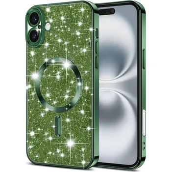 Pouzdro na mobilní telefon Techsuit Luxury Glitter MagSafe pro iPhone 16 Plus v tmavě zelené