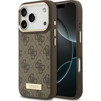Pouzdro na mobilní telefon Guess Hardcase 4G Logo Plate MagSafe iPhone 17 Pro hnědý