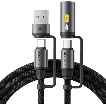 Acefast Data Cable J6 Multifunkční Rychlonabíjecí USB USB-C na Type-C Zapalovač 60W 3A 1.2m Černá