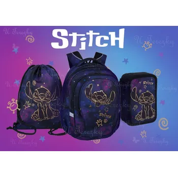 Školní batoh Školní sada Lilo a Stitch GOLD 3ks set Studentský batoh Factor 17˝ , sáček, třípatrový vybavený penál F002948/03/03