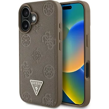 Pouzdro na mobilní telefon Guess Peony Grained Hot Stamp Triangle MagSafe iPhone 16 Hnědý