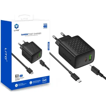 Lito Wall Charger LC24T s kabelem Type-C Type-C USB výstup PD65W GaN EU černý