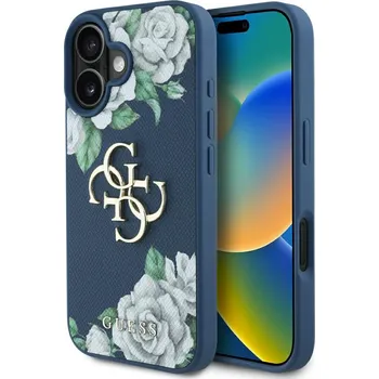 Pouzdro na mobilní telefon Guess Hardcase 4G Grained Roses Big Logo iPhone 16 Modrá