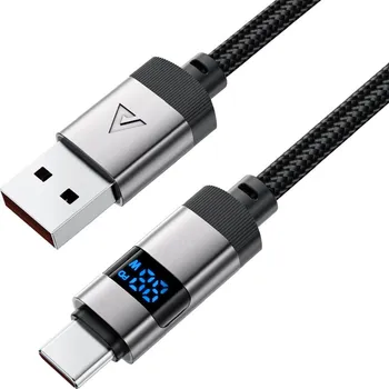 Acefast Data Cable C15-04 s digitálním displejem rychlé nabíjení USB-A na Type-C 66W zinková slitina 1.2m černá