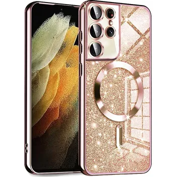 Pouzdro na mobilní telefon Techsuit Třpytivé MagSafe Samsung S21 Ultra 5G Růžové zlato