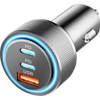 Techsuit Premium Car Charger DriveBoost (C6) rychlonabíječka LED USB 2x Type-C 60W 5V/3A hliníková slitina stříbrná