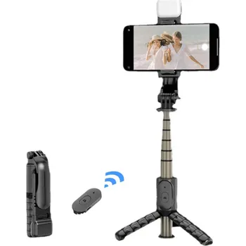 Selfie tyč Techsuit Mini Selfie Tyč Q10s Stativ Bluetooth Přisvětlení 70cm Černá