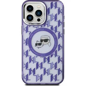 Pouzdro na mobilní telefon Karl Lagerfeld IML MagSafe iPhone 15 Fialový Monogram Karl&Choupette Head