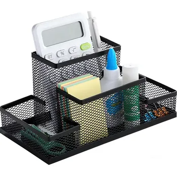 Drátěný stolní organizér na kancelářské potřeby střední Černý