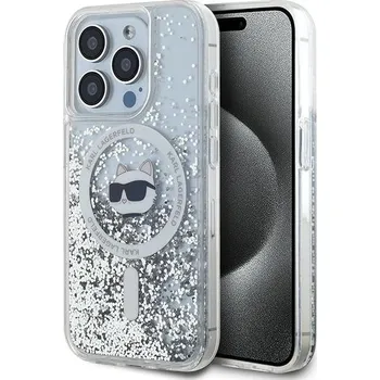 Karl Lagerfeld Liquid Glitter MagSafe iPhone 14 Pro Max průhledný Choupette Head