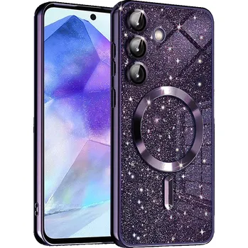 Pouzdro na mobilní telefon Techsuit Luxury Glitter MagSafe pro Samsung Galaxy A55 5G v tmavě fialové