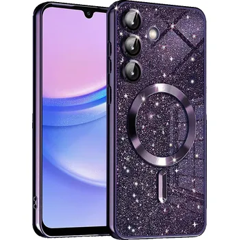 Pouzdro na mobilní telefon Techsuit Luxury Glitter MagSafe pro Samsung Galaxy A15 4G / A15 5G tmavě fialová