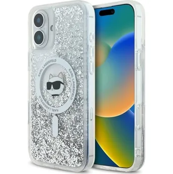 Pouzdro na mobilní telefon Karl Lagerfeld Glitter Liquid MagSafe iPhone 16 průhledný Choupette Head