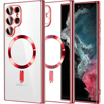 Pouzdro na mobilní telefon Techsuit Luxusní Křišťálový MagSafe Samsung Galaxy S22 Ultra 5G Red