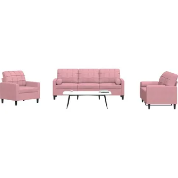Pohovka 3dílná sedací souprava s poduškami a podhlavníky růžová samet Růžová3278374