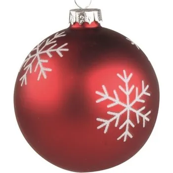 Vánoce Sada skleněných baněk 8 cm, 4 ks v balení, červené s vločkami (cs, Anděl Přerov s.r.o.)