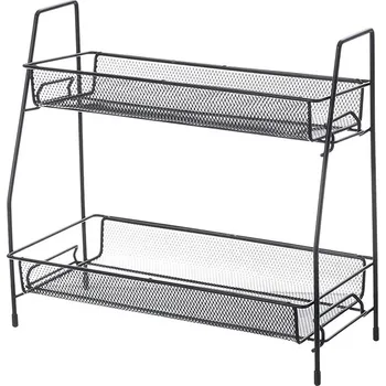 Drátěná police VERK GROUP Černá dvoupatrová koupelnová polička CY-0117 – praktické řešení pro úsporu místa