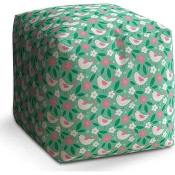 Taburet Sablio Taburet Cube Květiny a ptáčci: 40x40x40 cm