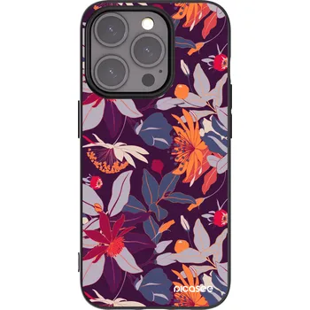 Pouzdro na mobilní telefon Picasee silikonový černý obal pro Apple iPhone 15 Pro - Purple Leaf