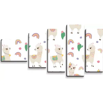 Obraz Sablio Obraz - 5-dílný Roztomilé lamy - 100x60 cm