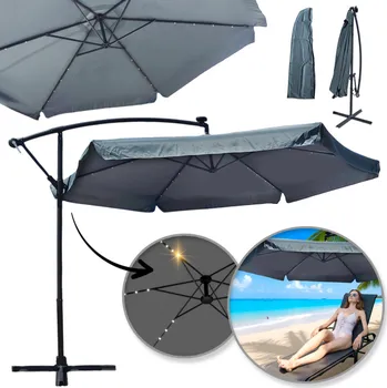 Slunečník Flamenco Mystique Zahradní slunečník 3,5m s SOLAR LED osvětlením a volánem - grafit OGP11SZ