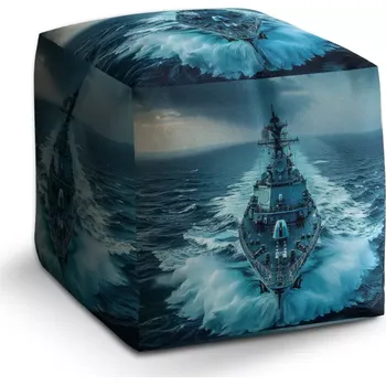 Taburet Sablio Taburet Cube Válečná loď prorážející oceán: 40x40x40 cm