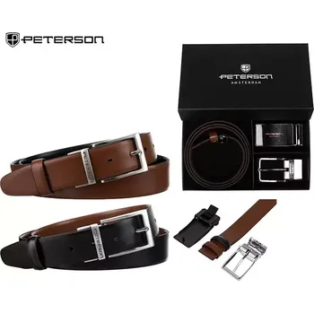 Opasek Kožený pánský oboustranný opasek 115cm + 2 přezky v dárkové sadě Peterson PTN KL-B004