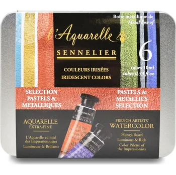 Speciální výtvarná barva Sennelier sada iridescentních akvarelových barev v plech. krabičce, tuby 6 x 10 ml, pastel/metalické
