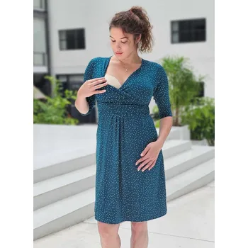Těhotenské šaty Těhotenské a kojící šaty s kapsami Chelsea 3v1 - smaragdové s puntíky, 3/4 rukáv Velikost: S