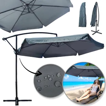 Slunečník Flamenco Mystique Velký zahradní deštník s ramenem a volánem, grafitový, 3,5m - OGP04