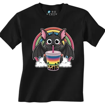 Chlapecké tričko Dětské tričko Duhový Netopýr s Bubble Tea (Velikost: 3-4, Barva: Černá)
