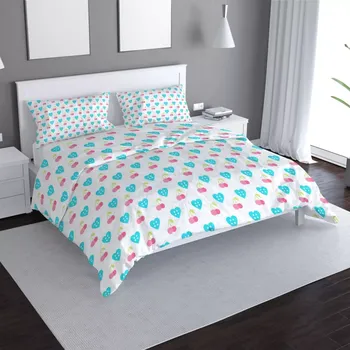 Povlečení Sablio Povlečení Třešně a srdce - 140x200 / 90x70