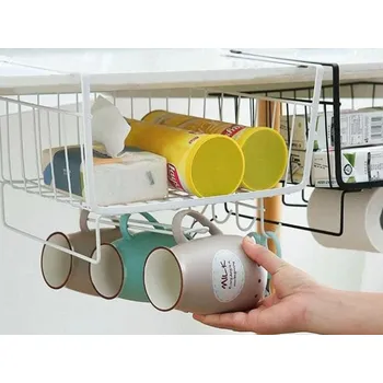 VERK GROUP Bílá zavěšená kuchyňská police CY-0113 s držákem na hrnky – praktický organizátor pro moderní kuchyň