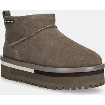 Dívčí obuv Semišové sněhule Tommy Jeans TJW FLATFORM SNOW BOOT SUEDE zelená barva, EN0EN02841 81X, EUR 37
