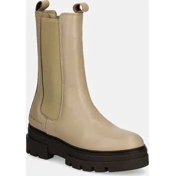 Dámská zimní obuv Kožené kotníkové boty Tommy Hilfiger MONOCHROMATIC CHELSEA BOOT dámské, béžová barva, na plochém podpatku, FW0FW06730 12X, EUR 39