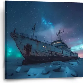Obraz Sablio Obraz Vrak lodi při polární záři - 50x50 cm