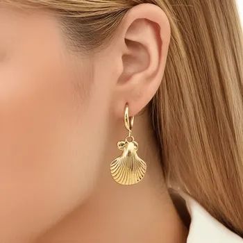 Náušnice Visací náušnice Mušle z pozlacené oceli č. 1611
