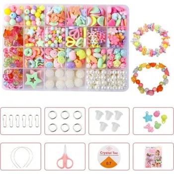 Sada akrylových korálků 500 ks Různé tvary a velikosti Barevné korálky s příslušenstvím Tvoření šperků pro děti Náramky a náhrdelníky