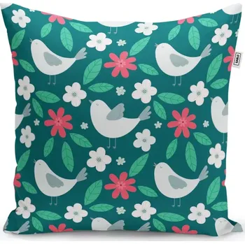 Polštář Sablio Polštář Červené kvítí s ptáčky - 40x40 cm