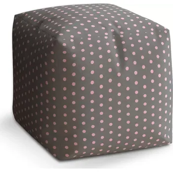 Taburet Sablio Taburet Cube Růžové puntíky na šedé: 40x40x40 cm