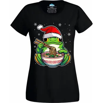 Dámské tričko Vánoční Žába a Ramen (Velikost: 4XL, Barva: Černá)