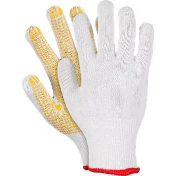 Pracovní rukavice Reis ROOT WY rukavice s PVC tečky white/yellow 8-10