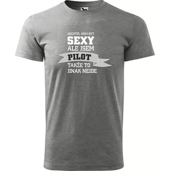 Pánské oblečení Sablio Tričko s potiskem Nechtěl jsem být sexy, ale jsem pilot - šedé XL
