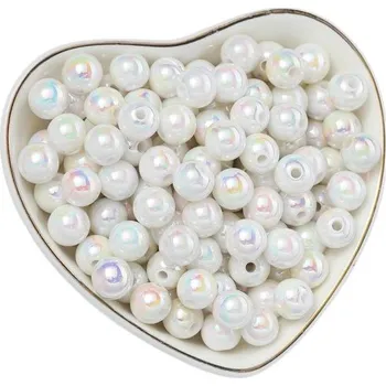 100 kusů 8 mm akrylové korálky Kulatý tvar Akryl Vhodné na náramky náušnice náhrdelníky Tvoření dekorací Výroba šperků Korálkování bílá