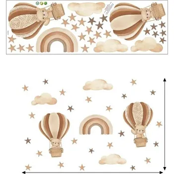 Samolepící dekorace Samolepka na zeď 98 x 64 cm Medvídci v hnědých balonech Průsvitná dětská nástěnná dekorace z matného vinylu Jemná roztomilá výzdoba pokoje