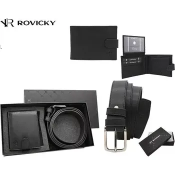 Peněženka Dvoudílná pánská dárková sada: Rovicky kožený opasek 120cm a peněženka R-N003L černá