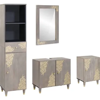 Koupelnový nábytek Sada koupelnových skříněk 4 pcs Šedá Masivní mangové dřevo Šedá3310155