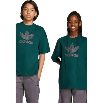 Chlapecké tričko Dětské bavlněné tričko adidas Originals zelená barva, s potiskem, JV8561 96X, vel. 146