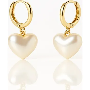 Náušnice Flamenco Mystique Náušnice z nerezové oceli pokovené 14k zlatem, perly ve tvaru srdce KST3475